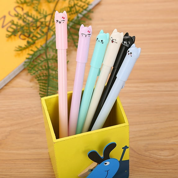 sunsanly 4Pcs Gel Pens 0.5mm Fine Point Writing Fluently Cute Cat Design Comfortable Grip Quick-drying Ergonomic Ink Pens