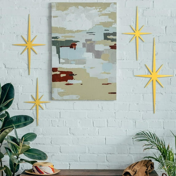 sunsanly 4Pcs Starburst Wall Decoration Vintage Mid-Century Modern Home Office Indoor Wall Art 3D Printed Metal Pointed Star Ornament