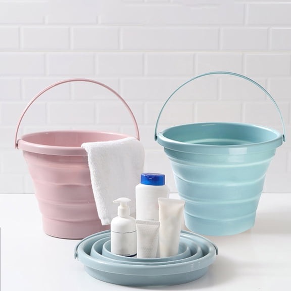 sunsanly 5/10L Outdoor Folding Bucket Great Load Bearing Handle Leakproof Thick Collapsible Space-saving Hanging Hole Portable Multi-use Camping Picnic Laundry Bucket Pail