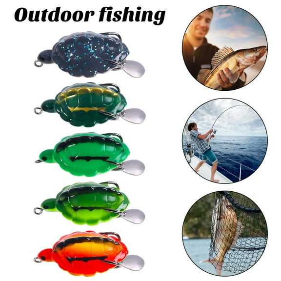 sunsanly 5.5CM/11.7G Turtle Fishing Lure with Spinner Sequin Sharp Hook Realistic Topwater Floating Artificial Snakehead Frog Hard Bait Outdoor Fishing Accessories