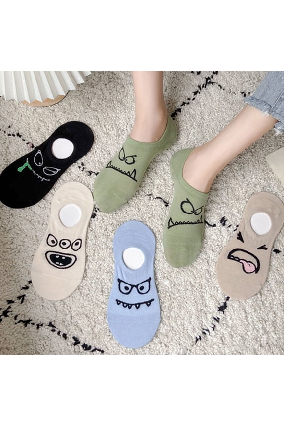 5 Pairs Low Cut Ankle Socks Funny Cartoon Print Boat Socks Casual Thin Ankle Short Cotton Socks for Summer Daily Wear