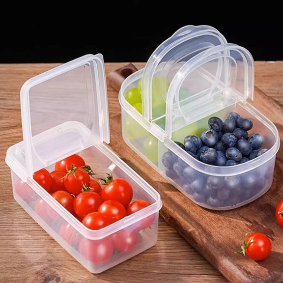 sunsanly 500/600ML Food Storage Box Transparent Two Compartments 90 Degree Opening Lid Stackable Fridge Organizer Picnic Vegetable Fruit Bins Salad Container