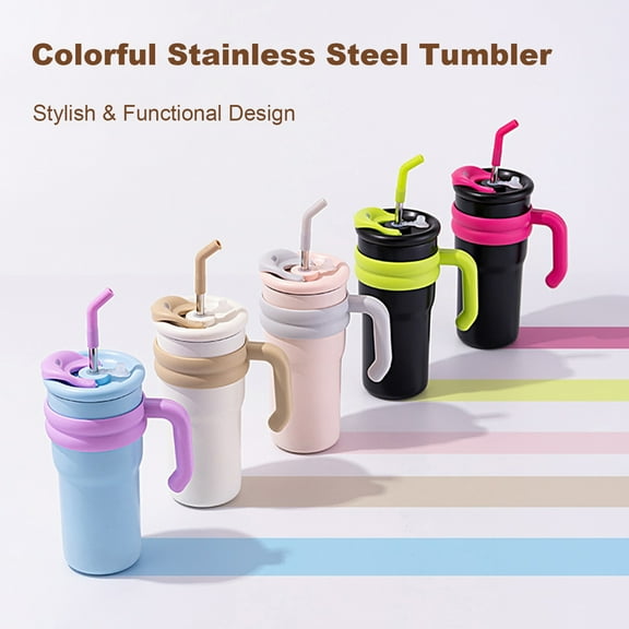 sunsanly 500ml/700ml Thermal Cup Stainless Steel Double Drink Insulated Tumbler with Handle Straw Portable Leak Resistant Travel Mug for Boys Girls