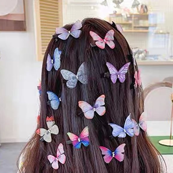 sunsanly 5Pcs Girl Butterflies Decor Hair Pins Double-Sided 3D Butterflies Design Hair Clips Anti-slip Design Hairpins Hair Styling Tool