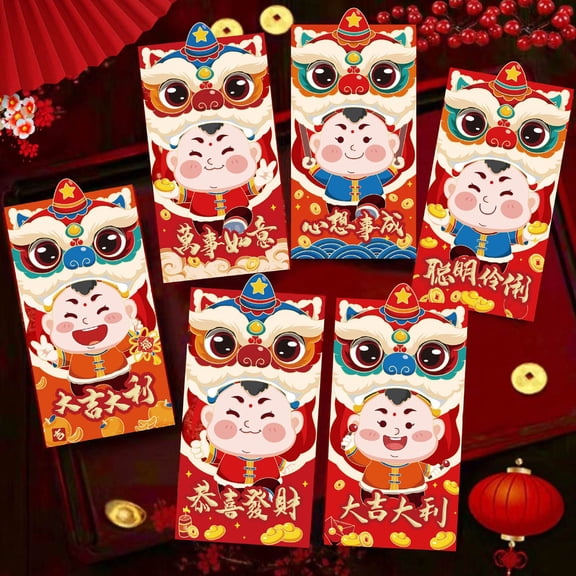 sunsanly 6Pcs Chinese New Year Lucky Money Pockets Gift Money Red Envelope 2025 Year of The Snake Hong Bao for Spring Festival Celebration