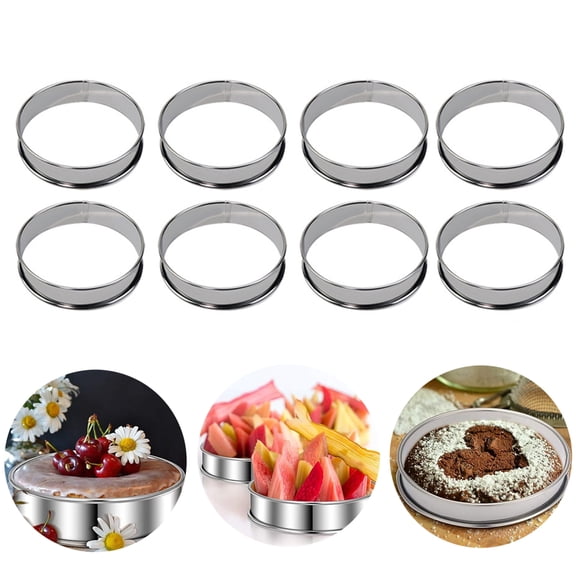 sunsanly 8Pcs Nonstick Muffin Rings Stainless Steel Double Rolled Tart Rings Round Pastry Waffle Rings Mold for Home Kitchen Restaurant