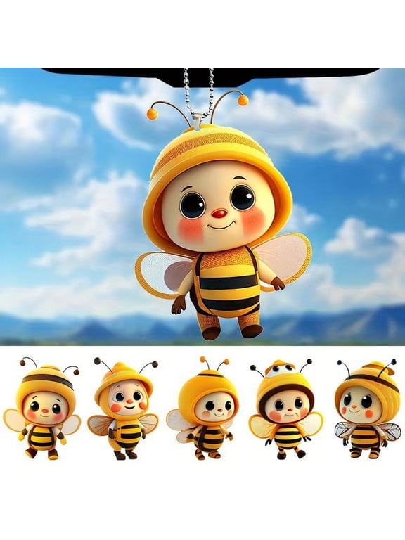 Acrylic Bee Hanging Decoration Single Side Printed Little Bee Ornament Car Rearview Mirror Keychain Pendant Home Decoration Birthday Gift