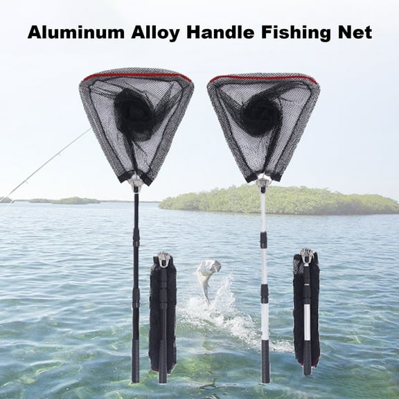 sunsanly Aluminum Alloy Fishing Landing Net with Telescopic Handle Portable Foldable Triangle Frame Carp Fishing Catch Release Dip Net Outdoor Fishing Accessories