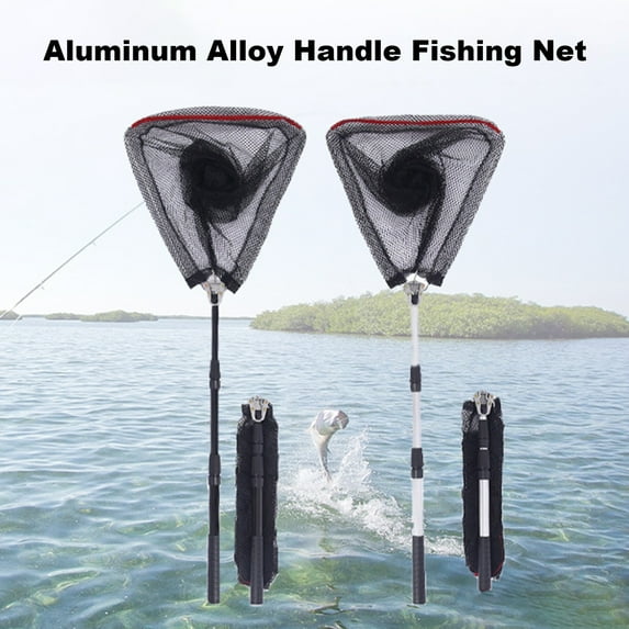 sunsanly Aluminum Alloy Fishing Landing Net with Telescopic Handle Portable Foldable Triangle Frame Carp Fishing Catch Release Dip Net Outdoor Fishing Accessories
