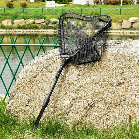 sunsanly Aluminum Alloy Fishing Landing Net with Telescopic Handle Portable Foldable Triangle Frame Carp Fishing Catch Release Dip Net Outdoor Fishing Accessories