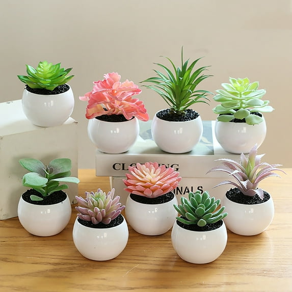 sunsanly Artificial Plant Green Small Fake Potted Plant Table Ornament Garden Decor