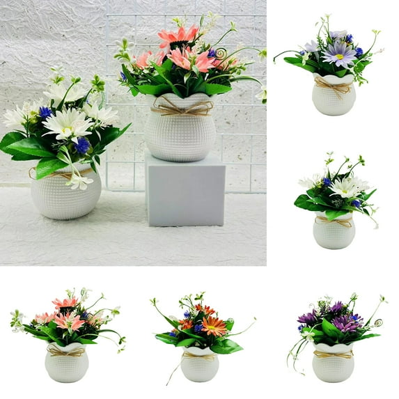 sunsanly Artificial Potted Plants 5 Flower Head Home Office Table Centerpiece Wedding Faux Floral Bonsai Indoor Outdoor Desktop Decoration