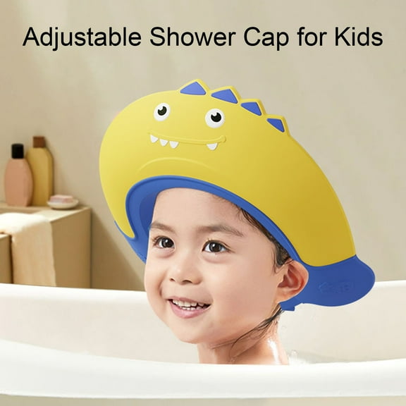 sunsanly Baby Shower Cap Shield Adjustable Silicone Bath Visor Cute Dinosaur Shampoo Bathing Hat Eye Ear Protector Flexible Leak-proof Baby Shower Cap for Toddlers