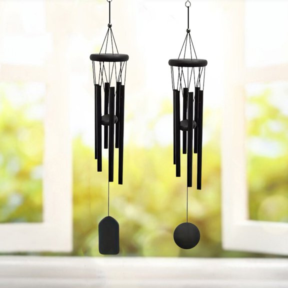 sunsanly Black Wind Chime with 6 Metal Tubes S-shaped Hook Natural Soothing Melody Garden Patio Outdoor Decoration Hanging Wind Bell Pendant Birthday Gifts