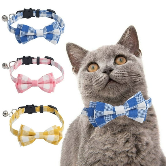 sunsanly British Plaid Cat Collar Bow Tie Breakaway Fabric Pet Necklet with Copper Bells Classic Design Neck Collar for Boy Girl Cats Puppy Dog