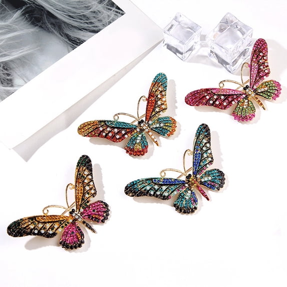 sunsanly Brooch Pin Geometric Shape Rhinestones Inlaid Enamel Bright Luster Temperament Clothing Matching Vintage Lady Butterfly Brooch Pin Clothes Accessories