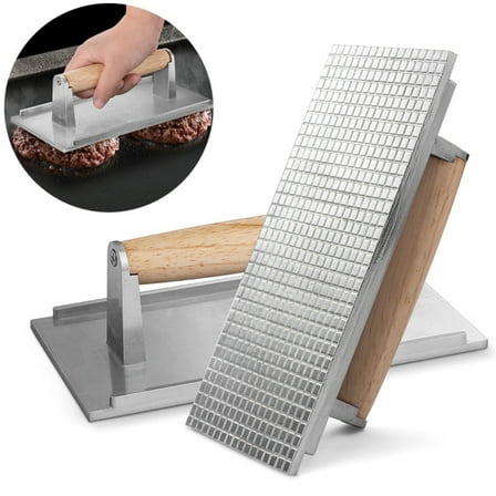 sunsanly Burger Press Meat Smasher Heavy-Duty Aluminum Alloy with Wood Handle for Griddle Sandwich Nonstick Pan Healthy Cooking Tool for Bacon Steak Chicken Professional Grill Press