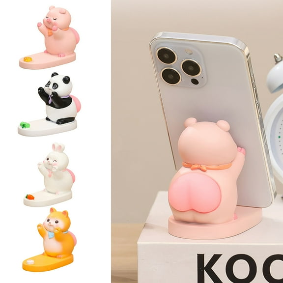sunsanly Cartoon Animal Cell Phone Holder Pig Dog Bunny Panda Resin Figurine Statue Sculpture Mobile Phone Tablet Stand Desktop Decoration Ornament