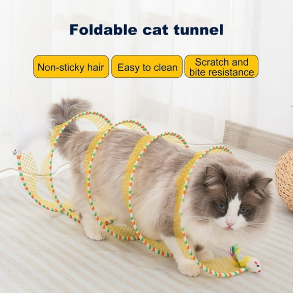 sunsanly Cat Tunnel Toy Foldable Interactive Self Play Cat Hunting Spiral Tunnel Toy with Plush And Feather Toys for Indoor Cats Decompression Spring Kitten Toys