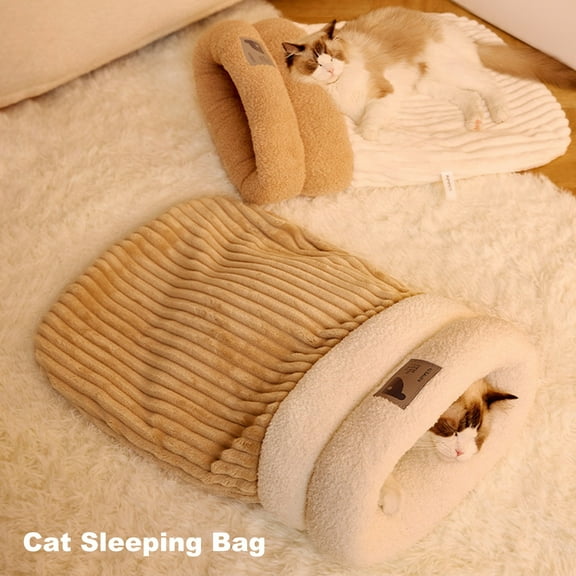 sunsanly Cat Winter Sleeping Bag Plush Warm Cat Bed Cave 360-Degree Wrap Cat Warming Pad Sleeping Sack for Small Dogs Cats
