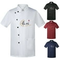 thumbnail image 1 of sunsanly Chinese Character Print Stand Collar Short Sleeve Patch Pocket Chef Top Restaurant Hotel Kitchen Unisex Cooking Clothes Work Wear, 1 of 8