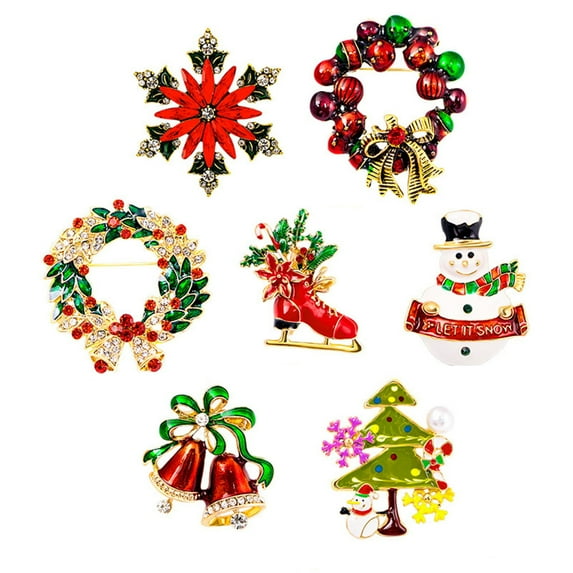 sunsanly Christmas Brooch Wreath Christmas Tree Snowman Decor Snowflake Decor Colorful Rhinestone Exquisite New Year Gift Sweater Coat Decor Jewelry