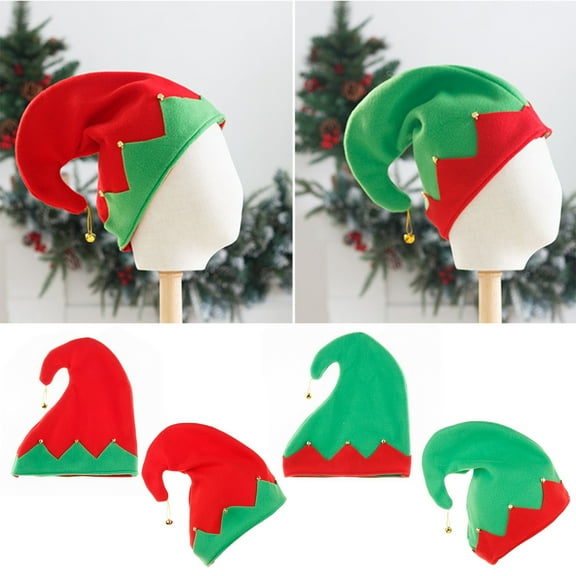 sunsanly Christmas Elf Hat Adult Kids Color Matching Festive New Year Christmas Party Photo Prop Little Bell Pendant Winter Cap