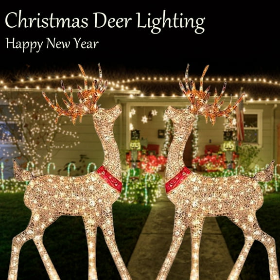 sunsanly Christmas Lighted Reindeer Decorations Glowing Plastic Deer Ornaments with LED Lights for Indoor Outdoor Holiday Display