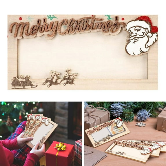 sunsanly Christmas Money Holder Wooden Cash Holder Money Envelope Wallet Xmas Tree Decoration for Holiday Indoor Outdoor Party Decor