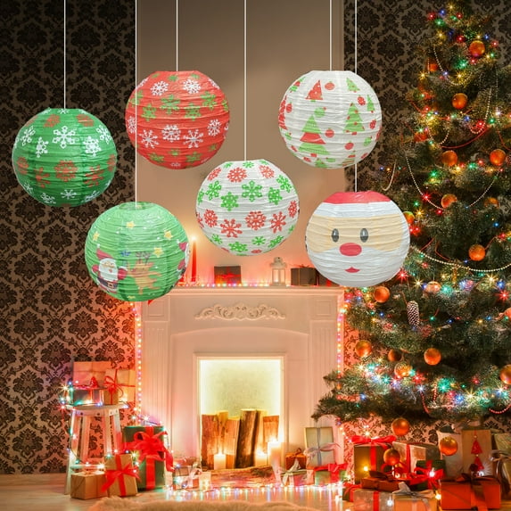 sunsanly Christmas Paper Lantern Colorful Snowflake Snowman Santa Claus Deer Decoration Festive Props for Christmas Home Party