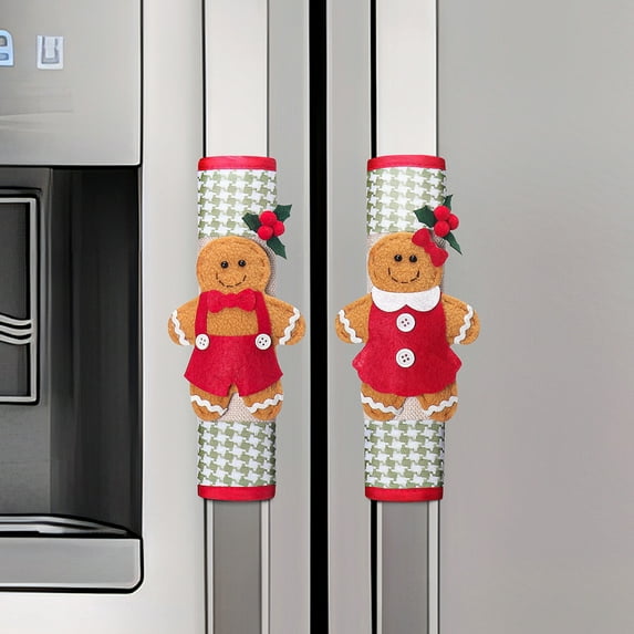 sunsanly Christmas Refrigerator Handle Covers Gingerbread Man Kitchen Appliance Handle Covers for Fridge Door Holiday Home Office Decoration