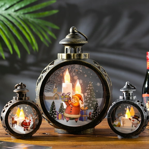 sunsanly Christmas Vintage Night Light Battery Operated LED Candle Lantern Light Up Santa Claus Snowman Lamp Table Ornament for Home Party Decoration