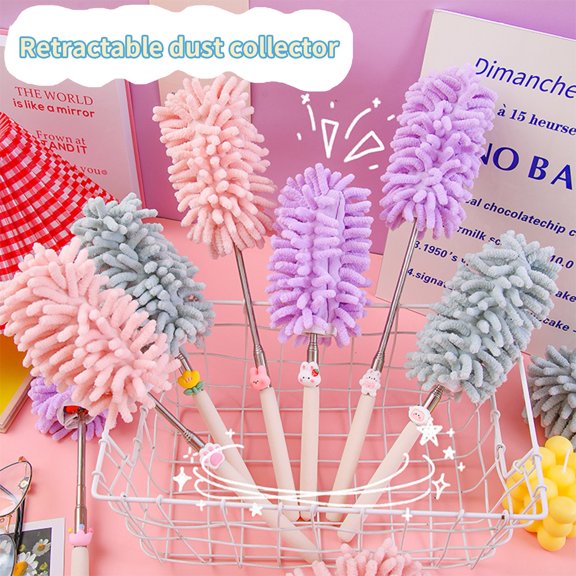 sunsanly Cleaning Duster Cartoon Design Anti-slip Handle Telescopic Bendable Comfortable Grip Retractable Mini Dust Cleaner Home Supply