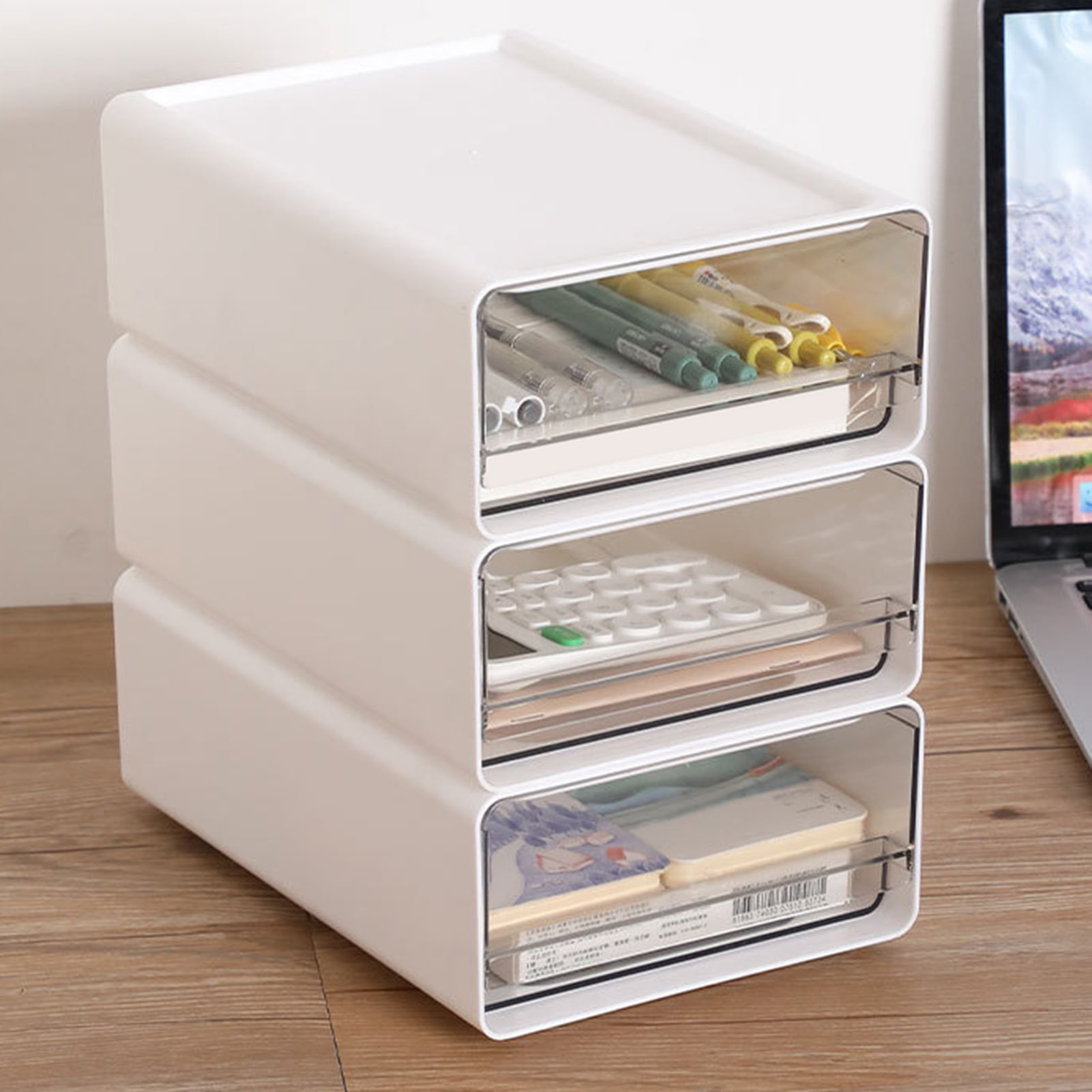 sunsanly Clear Plastic Desk Organizer Drawer Stackable Desktop Storage Box for Office Supplies Pens Markers Tape Organizer for Offices Bedrooms Kitchens