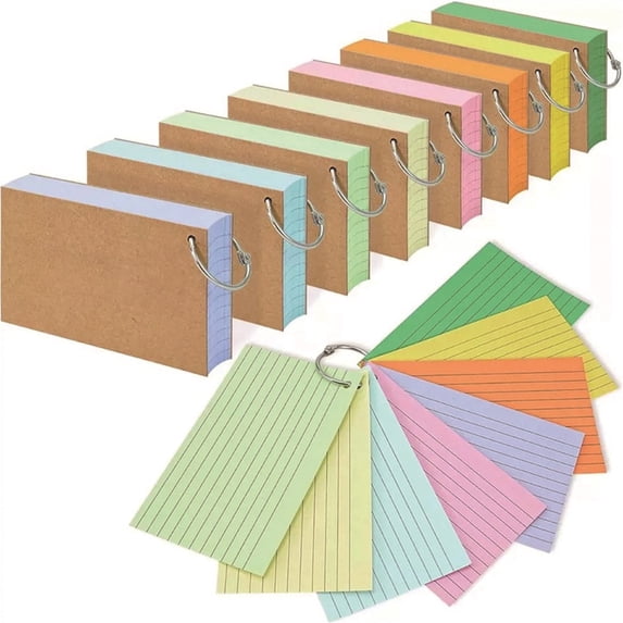 sunsanly Colored Index Cards Flash Cards with Metal Ring Smooth Writing Thickened Paper No Ink Bleeding Notecards Ruled Study Cards