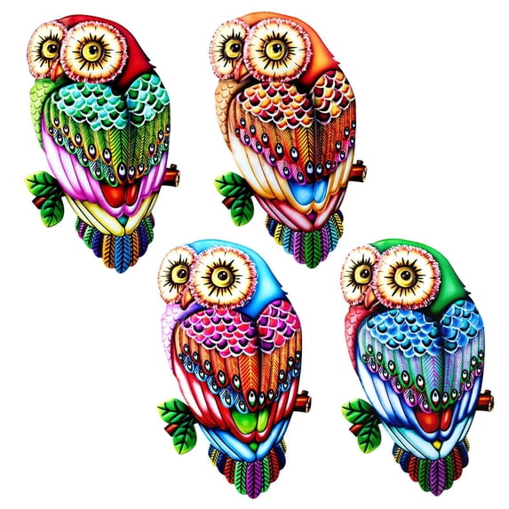 sunsanly Colorful Night Owl Wall Decoration Home Office Living Room Bathroom Indoor Outdoor Metal Wall Art Iron Hanging Bird Ornament Pendant