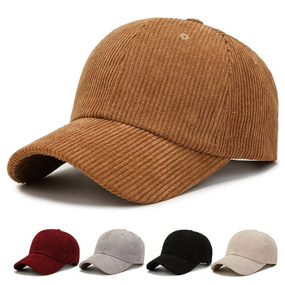 sunsanly Corduroy Baseball Hat Large Brim Thick Striped Texture Peaked Cap Solid Color Adjustable Circumference Hiking Traveling Shopping Hat