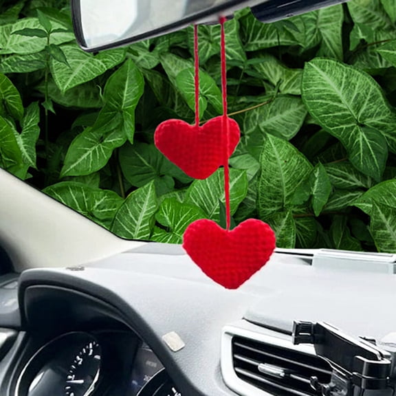 sunsanly Crocheted Heart Pendant Double Hearts Hanging Decoration Love Heart Pendant String for Car Mirror Curtains Bags Keychains