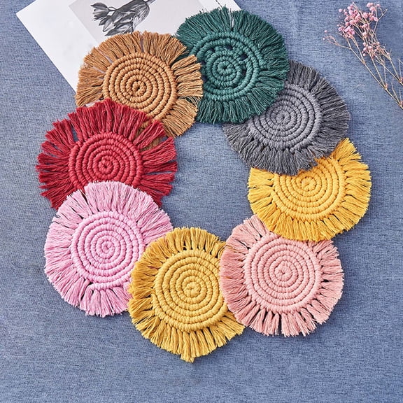 sunsanly Cup Mat Highly Absorbent Braided Drink Coaster Solid Color Heat-Resistant Reusable Woven Coaster Cup Pad