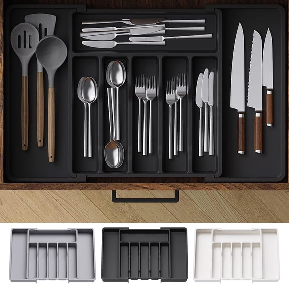 sunsanly Cutlery Storage Box Classification Organization Expandable Large Capacity Multi Compartments Tableware Tray Fork Chopsticks Spoon Drawer Tableware Organizer