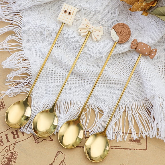 sunsanly Dessert Spoon Long Handle Food Grade Stainless Steel Cute Cookie Bowknot Design Coffee Stirring Spoon Kitchen Accessories