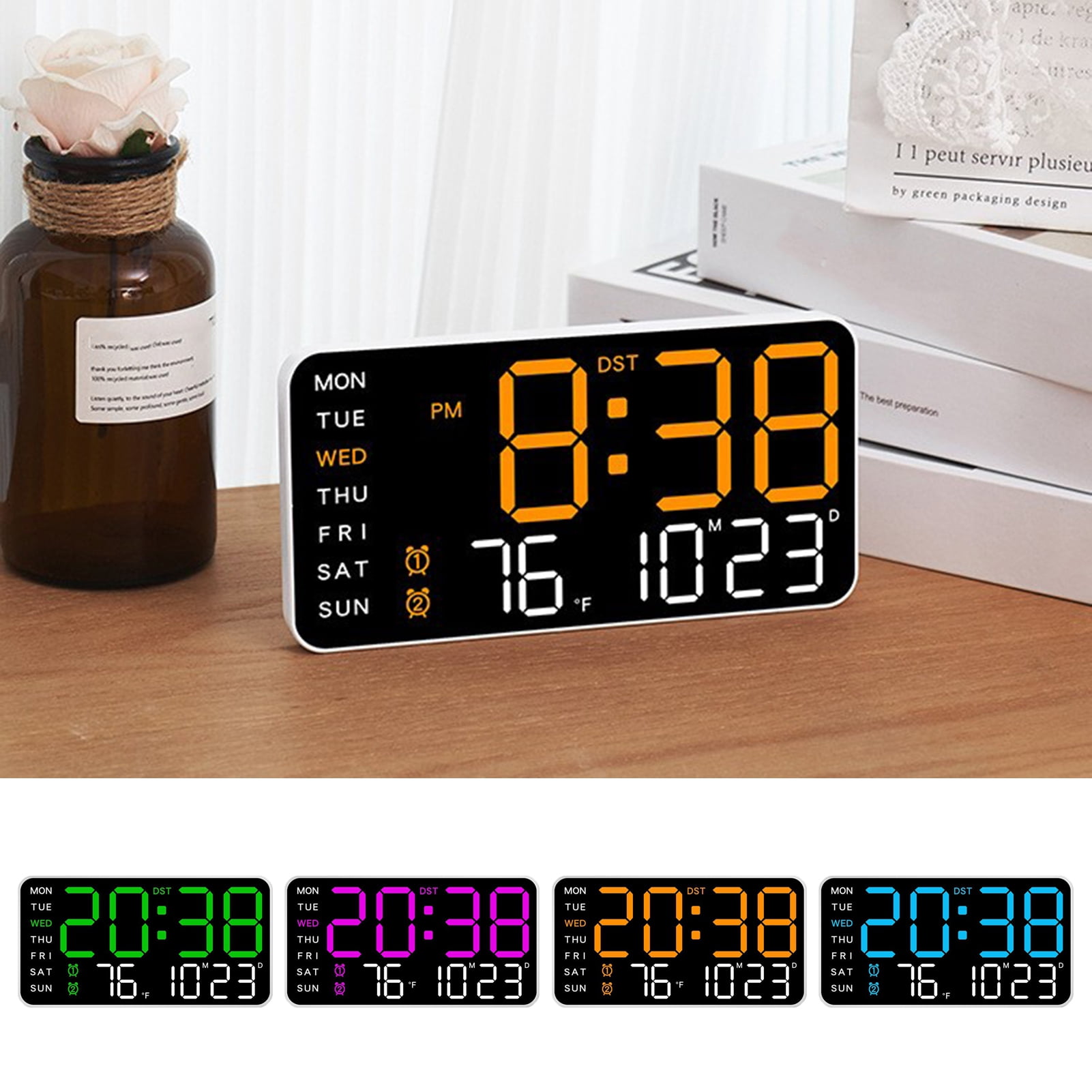 sunsanly Digital Wall Clock Large Display Auto Dimming Easy-Setup ...