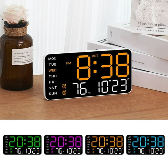 sunsanly Digital Wall Clock Large Display Auto Dimming Easy-Setup Temperature Calendar Countdown Timer Silent Hanging Clock