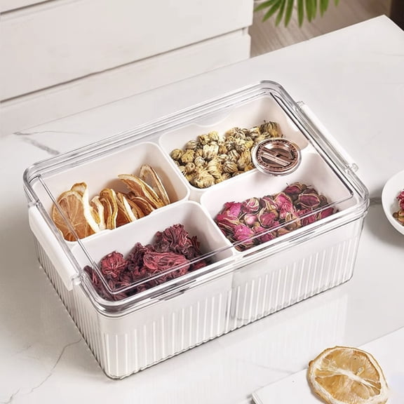 sunsanly Divided Food Box with 4/8 Grids Dustproof Transparent Lid Good Seal Timer Candy Organizer Fridge Fruit Crisper Serving Tray Portable Snack Platters