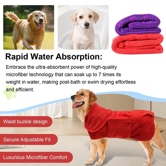 sunsanly Dog Bathrobe Super Absorbent Dog Bath Robe Fast Drying Puppy Warm Coat Adjustable Bath Towel for Medium Large Dogs