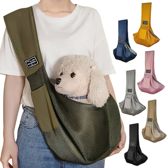 sunsanly Dog Carrier Sling for Small Dogs Cats Hand-Free Pet Sling Bag Safe Breathable Mesh Fabric Travel Puppy Bag with Pocket