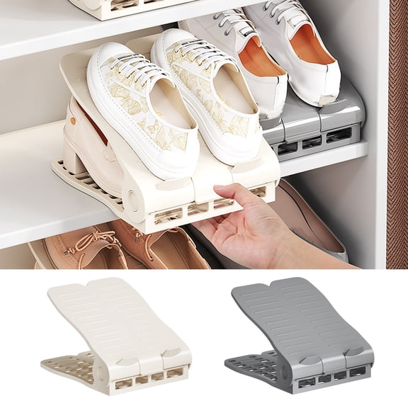sunsanly Double Layer Shoe Support Rack Height Adjustable Non-Slip Design Strong Load-bearing Storage Rack High Heels Slippers Organizer Shelf
