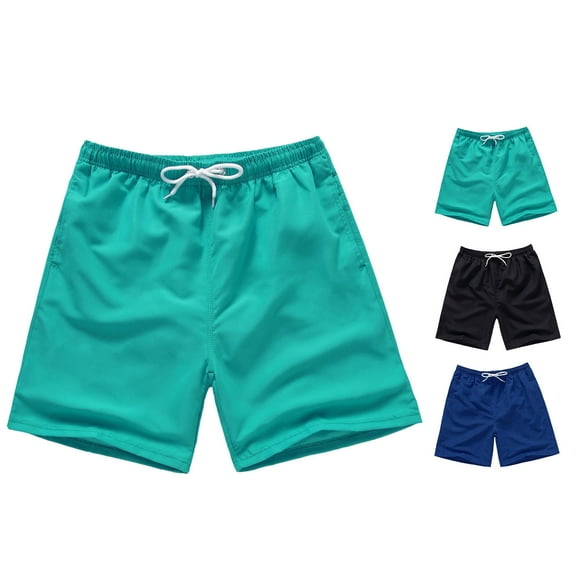sunsanly Elastic Waistband Mid-Rise Drawstring Pockets Beach Shorts with Inner Lining Men Solid Color Swim Trunks
