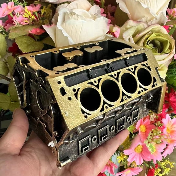 sunsanly Engine Model Business Card Holder Large Capacity Home Office School Desktop Engine Block Resin Figurine Name Card Pen Stationary Storage Stand