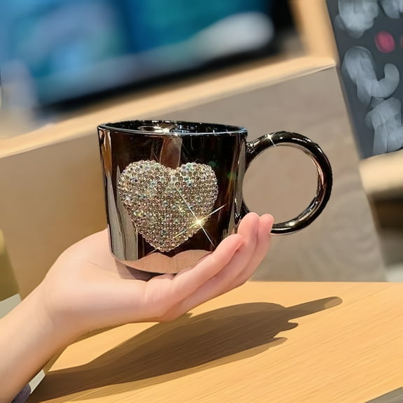 sunsanly Faux Crystal Coffee Mug 200ml Heart-Shaped Rhinestone Water Cup Sparkling Beer Milk Drinking Mug Multi-Purpose Tea Cup for Coffee Lovers